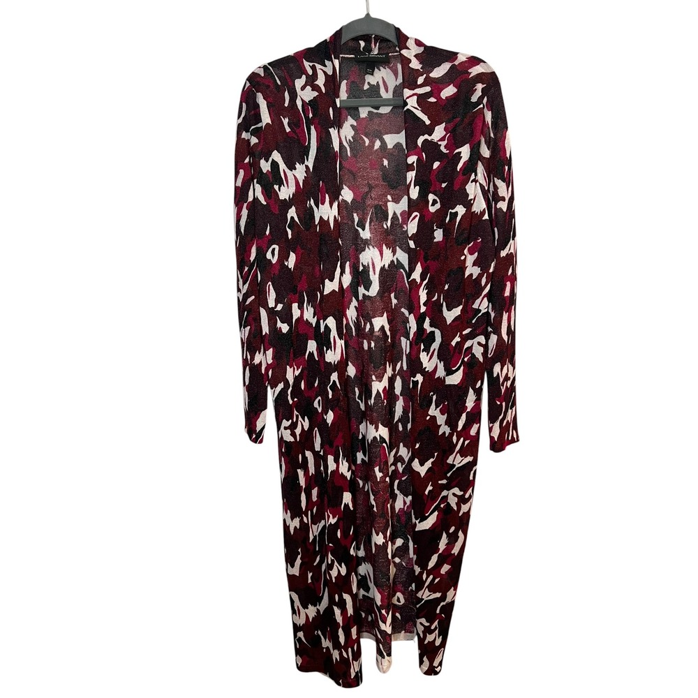 Lane Bryant Abstract Duster Cardigan Burgundy Bold Artistic Longline Knit 14/16‎